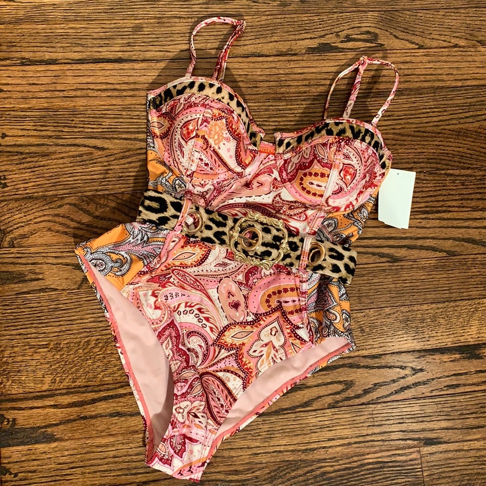 NWT River Island Resort Belted Structured Underwire One-Piece Swimsuit US 6